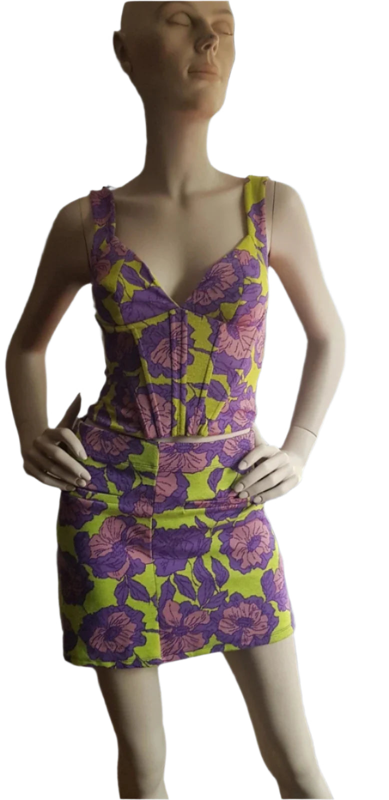 Zara Floral Set Skirt & Corset Top Size S New