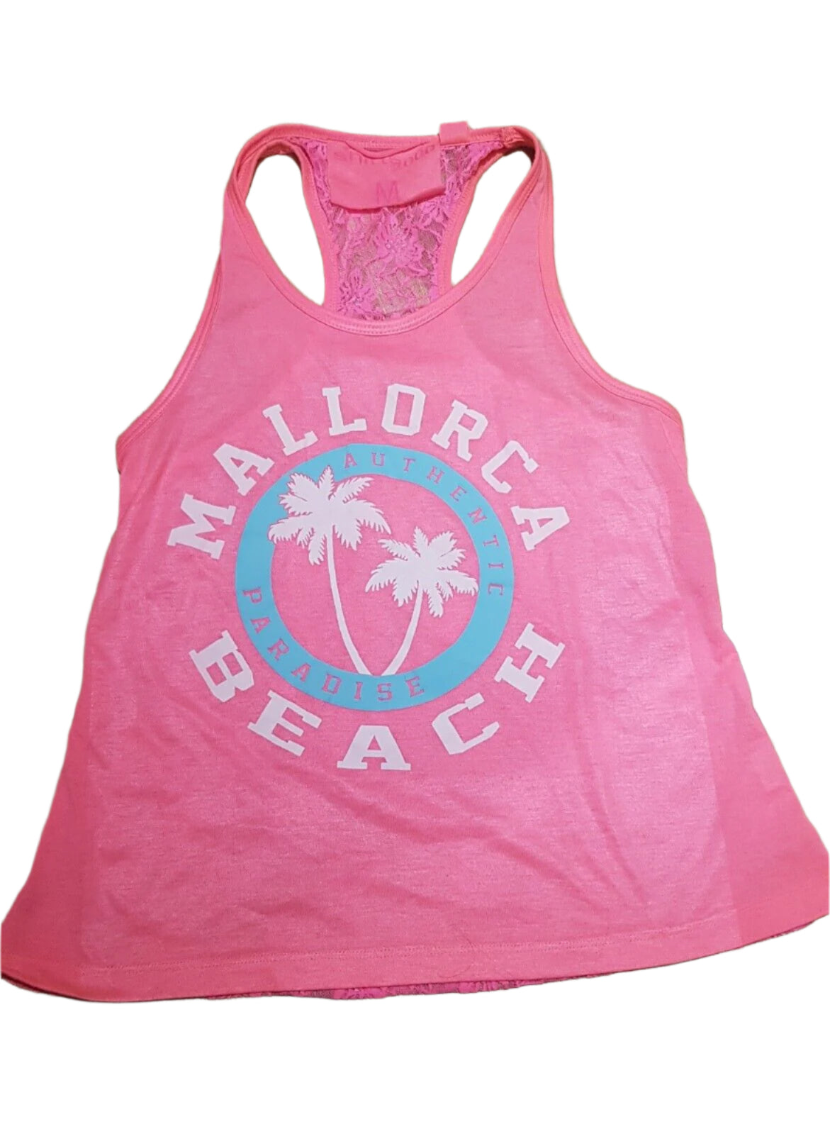 🌻 Womens Pink y2k Tank Top size M Shirts 2000 Mallorca Beach🌻