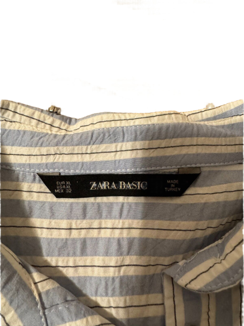 Zara White and Light Blue Shirt with Embellished Collar, Size XL