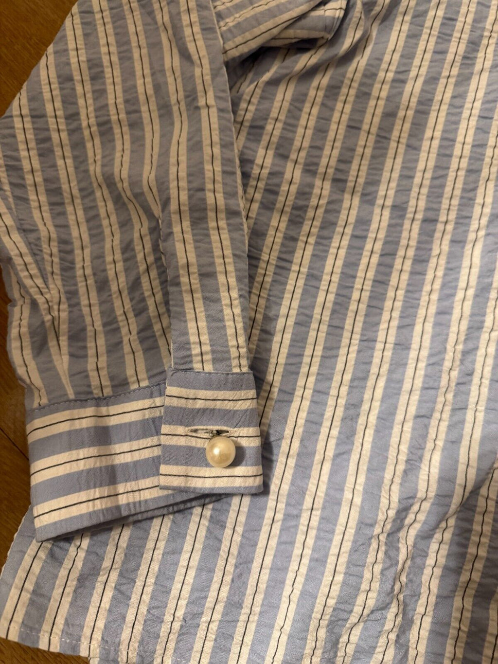 Zara White and Light Blue Shirt with Embellished Collar, Size XL