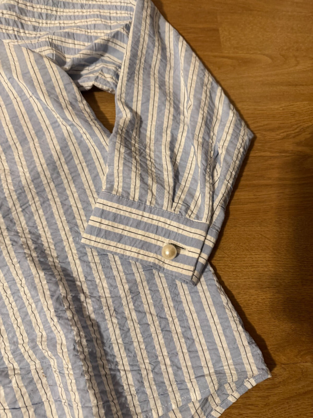 Zara White and Light Blue Shirt with Embellished Collar, Size XL